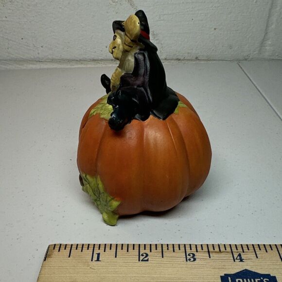 Vintage Ceramic Halloween Pumpkin With Witch Decor Candle Holder - Picture 3 of 7